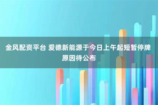 金风配资平台 爱德新能源于今日上午起短暂停牌 原因待公布